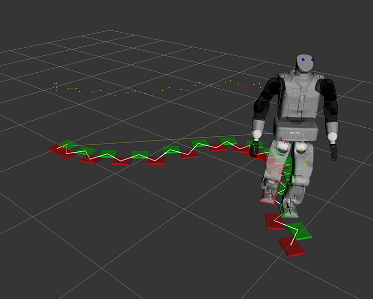 Advanced humanoid robotics showing motion tracking and gait analysis